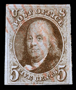 US 1 VF Red Brown Five-Cent Franklin