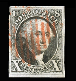 US #2  10-cent Washington, Red Cancel